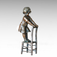 Kids Figure Statue Chair Girl Child Bronze Sculpture TPE-886